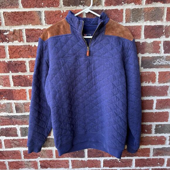 Vineyard Vines Mens Quilted Suede Pullover Half Zip Blue Size Mens Small - Picture 1 of 5